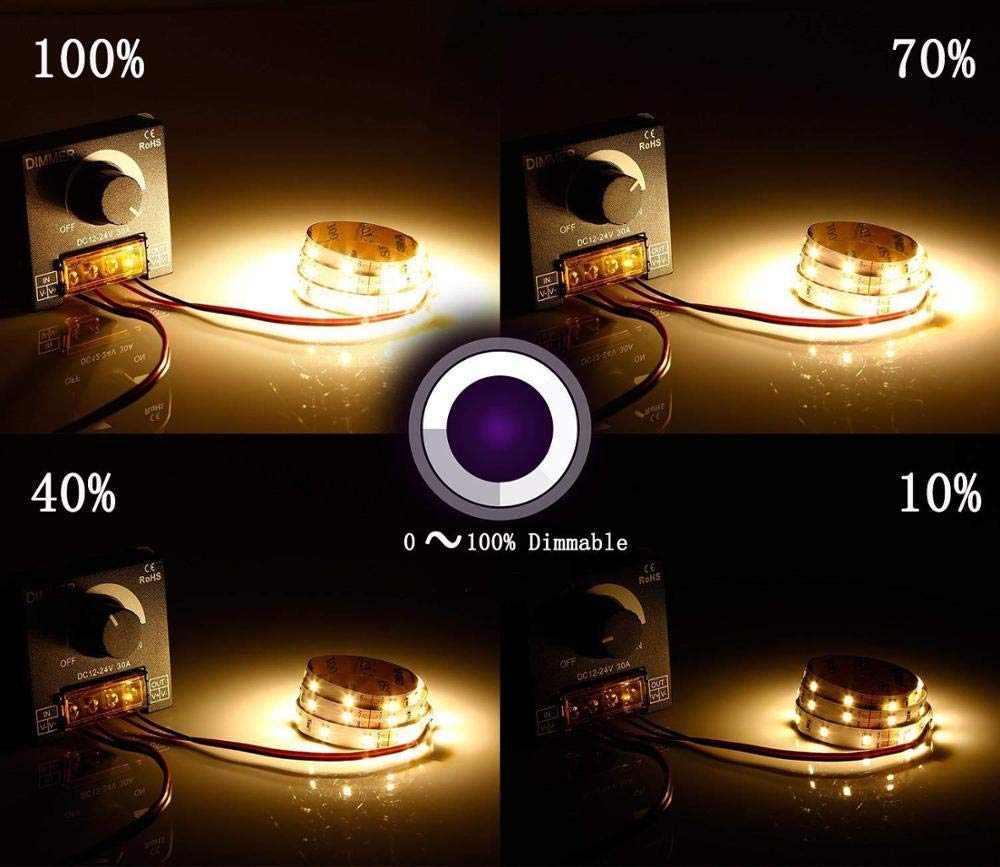 Gebildet 2pcs Contrôleur de Gradation PWM DC12V/24V 30A,Bouton de Réglage de la luminosité,Interrupteur Marche/arrêt pour Bandes Lumineuses LED Monochromes,Variateur de lumière LED à Coque Métallique