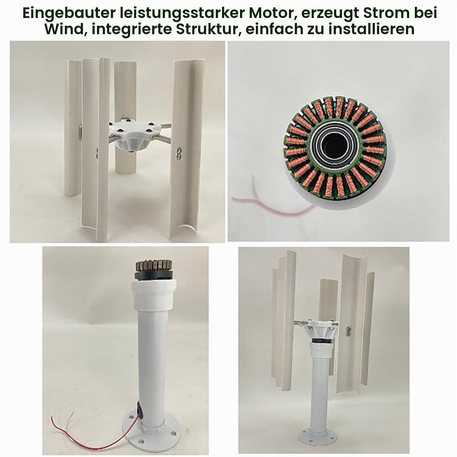35W DIY Vertikaler 5-Blatt-Windgenerator-Modell 12V Dreiphasiger Bürstenloser Permanentmagnet-Generator, Reinkupferspule Windmühle Mit Niedriger Geschwindigkeit Für Außenbeleuchtung,Weiß