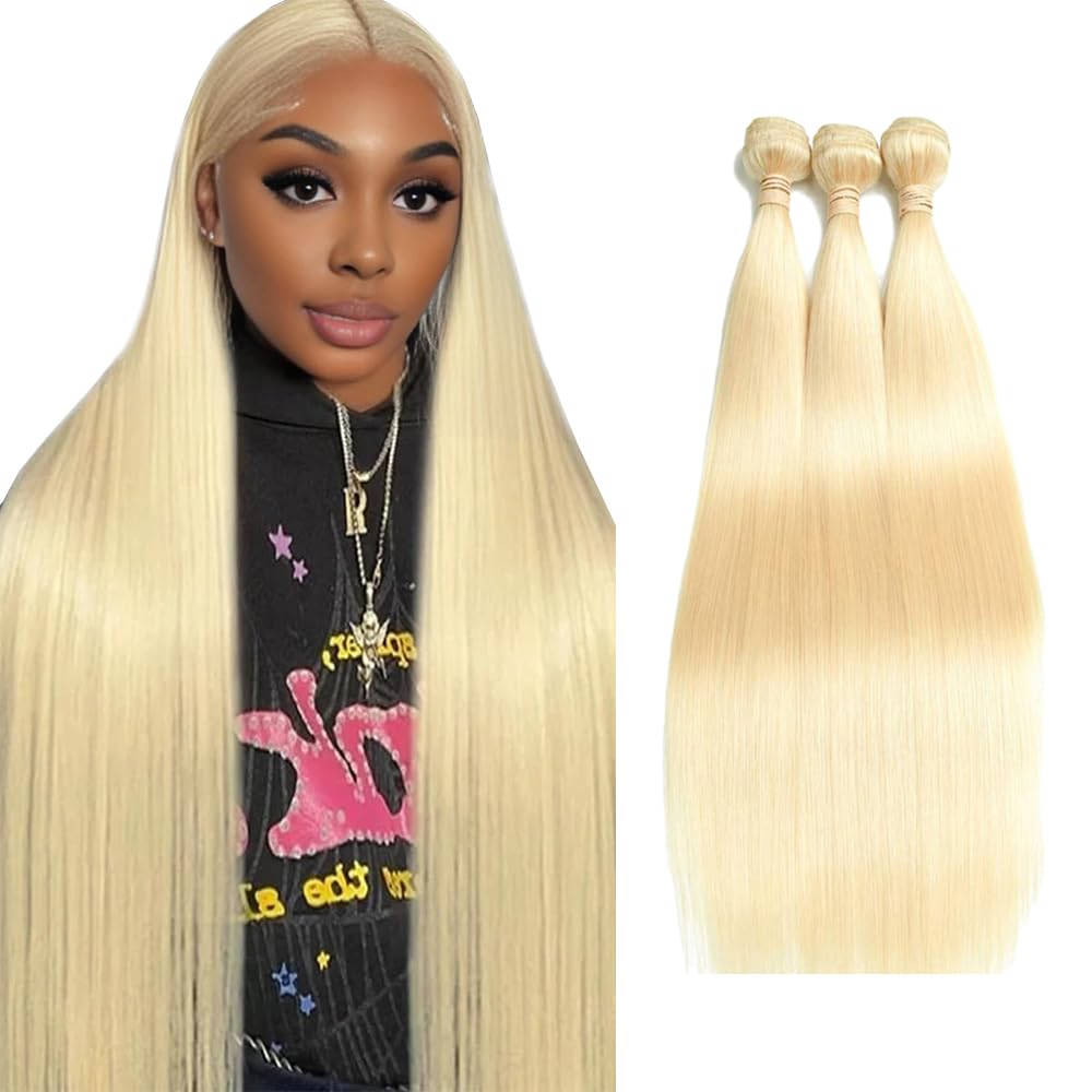 AiPliantfis #613 Blonde Human Hair Bundles Straight 26 28 30 Inch Weave 3 Bundles Total 300g Unprocessed Glueless Virgin Double Weft Human Hair Extension