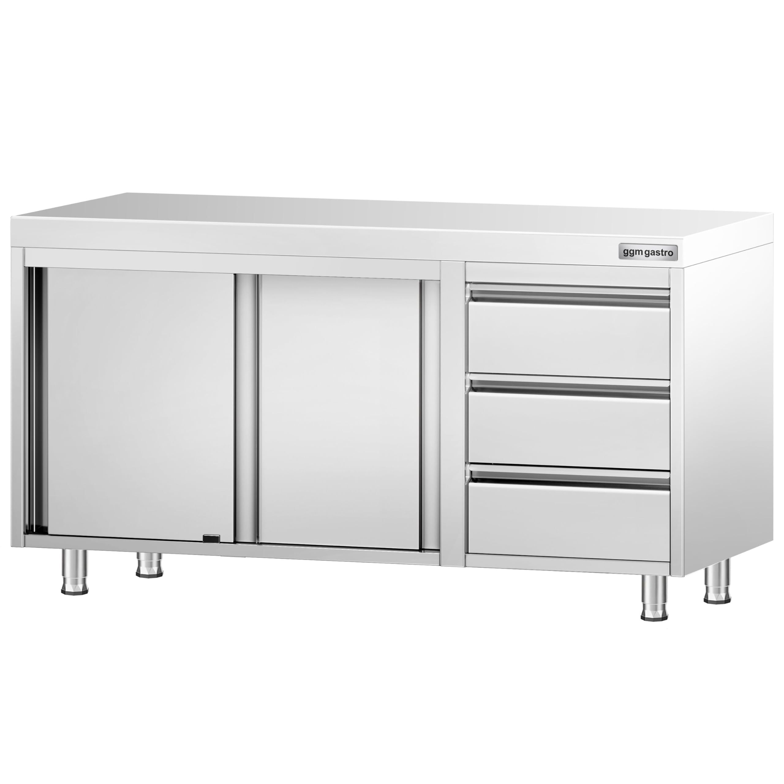 GGM Gastro | ASK147R3 | Edelstahl Arbeitsschrank PREMIUM - 1400x700mm - mit 3 Schubladen rechts