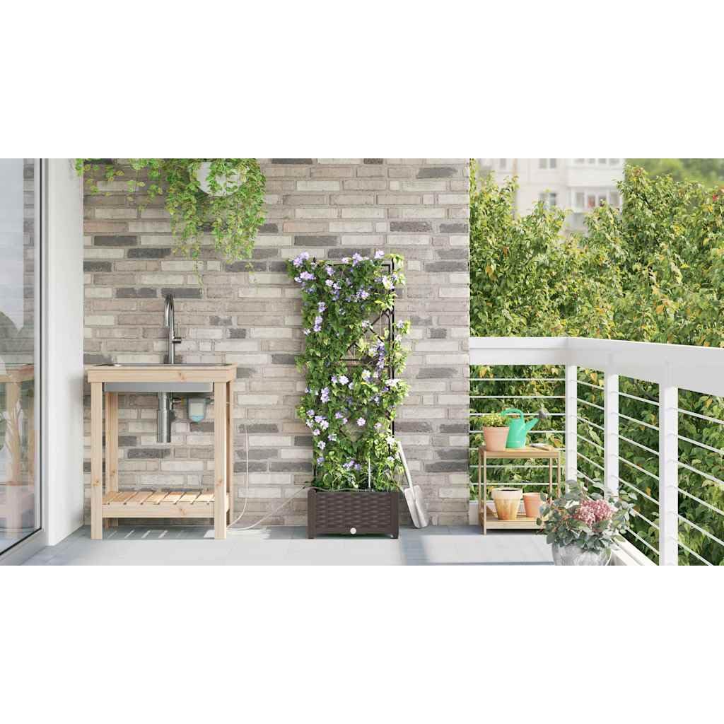 Jardinière auto-arrosage - Marron - 40 x 40 x 126 cm - En plastique - Avec irrigation pour l'extérieur - Design moderne pour terrasse et jardin