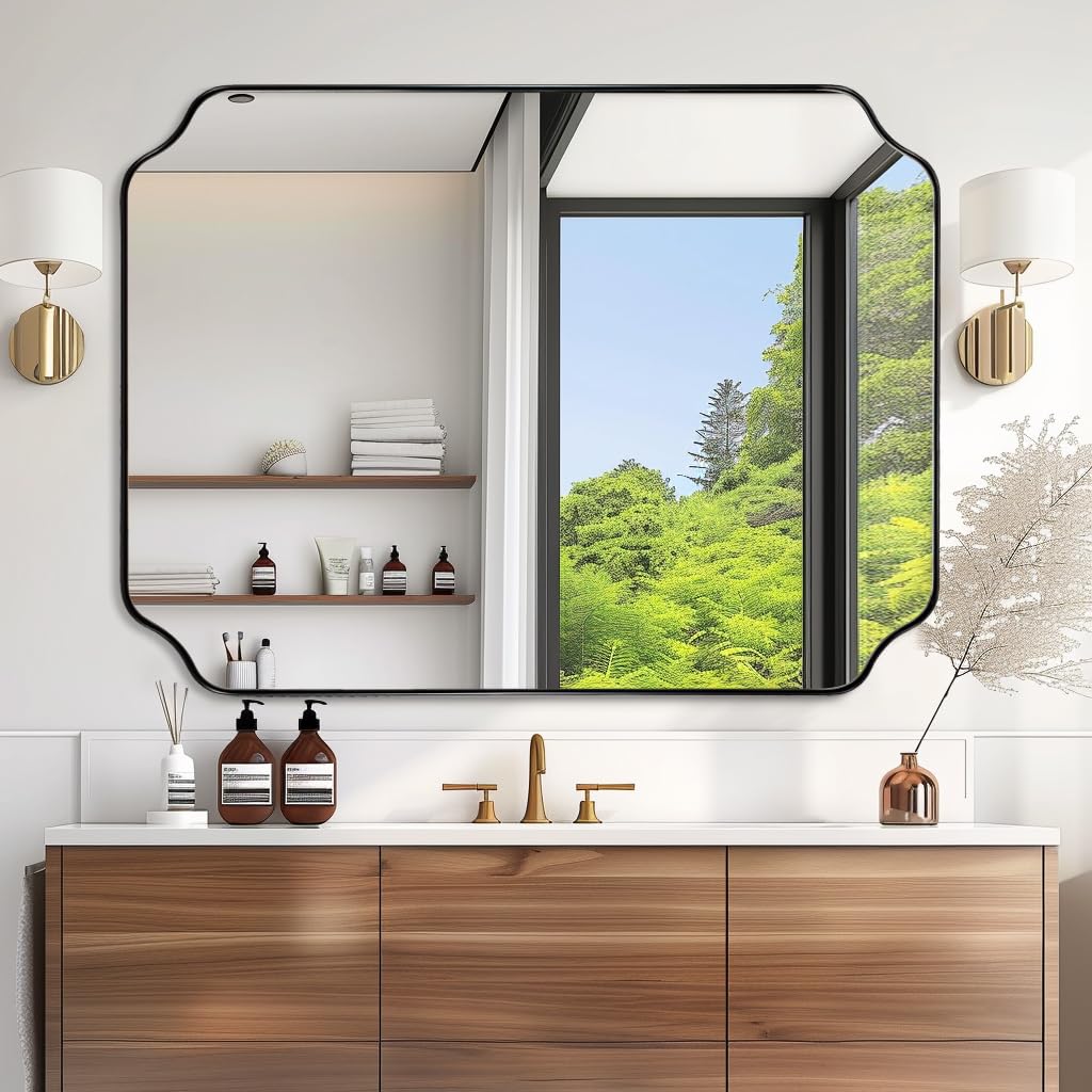 Photo 1 of ANDY STAR 36x48 Inch Rectangle Wall Mirror, Matte Black Scalloped Edge