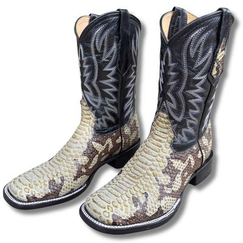 Image of Men's Alex Exotic Caiman Python Western Cowboy Boots Square Toe Pull On Tall Shaft bota de vaquero para hombre