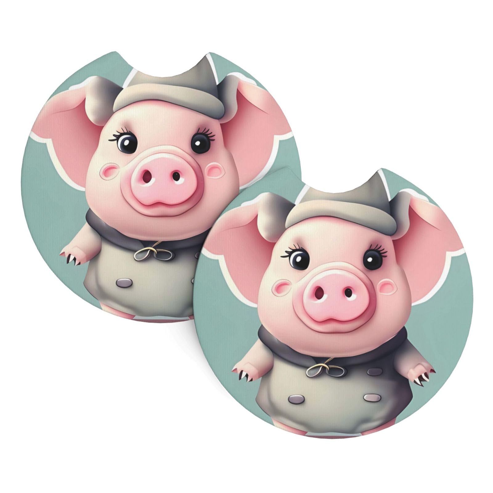 2 Pack Car Coaster for Cup Holders Cute Pig Car Cup Coaster 2.7" Neoprene Non-Slip Automotive Cup Mat Universal Auto Car Interior Accessories for Women Men Cup Pad