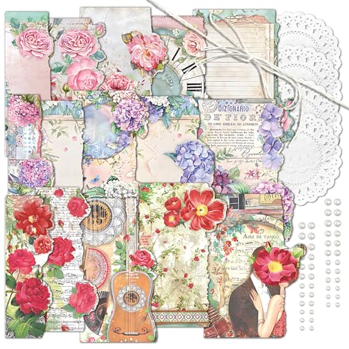 3 Packs Vintage Flower Paper Scrapbooking Paper Decorative Paper Decoupage Paper Single-Sided for Card Making Art and Craft Collage Gift Wrapping DIY Scrapbooking Diary (Ella)
