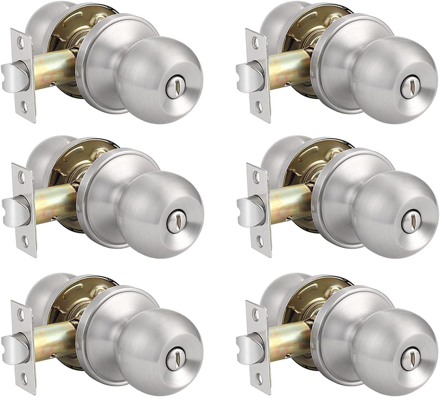 Probrico (6 Pack) Ball Privacy Door Knobs and (6 Pack) Passage Door Knobs Bundle, Satin Nickel Interior Door Knobs for Bath/Bed and Hall/Closet