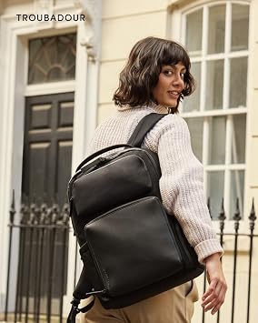 Troubadour Matrix Backpack – 20L Capacity, Water-Resistant, Microfibre Lining, Ergonomic Straps, Recycled Polyester and Vegan Leather Trim – Black