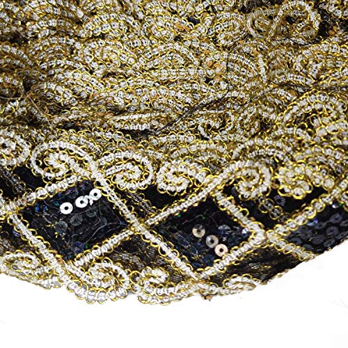 Gnognauq Black Lace Trim Sequinned Ribbon Vintage Decorative Wedding/Bridal DIY Craft Sewing (10 Yards) - Thumbnail 3