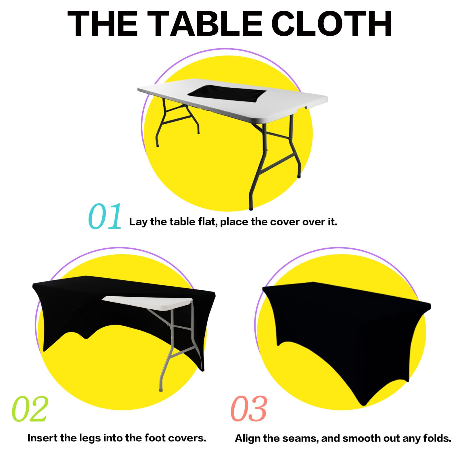 Paquete de 4 manteles rectangulares de elastano ajustables para mesa rectangular, de 6 pies, color negro para cumpleaños, cócteles, banquetes, fiestas al aire libre