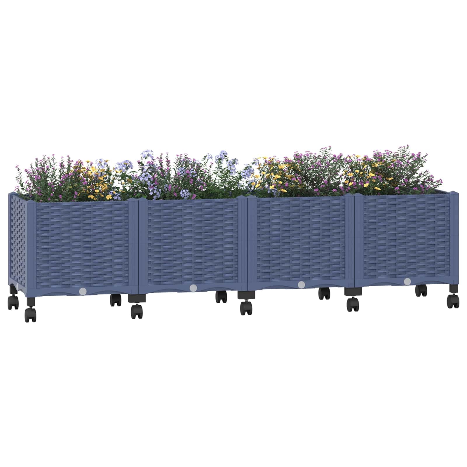 vidaXL Garden Planter with Wheels Blue Grey 160 x 40 x 48 cm PP