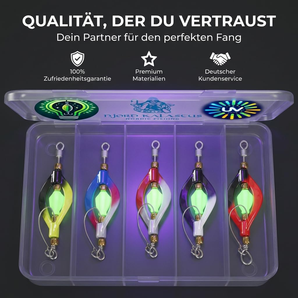 Double Spoon - Lot de 5 cuillères à truite actives UV et phosphorescentes (3,5 g) - 5 cm - Twister Spinner - Pour truite, pêche, truite