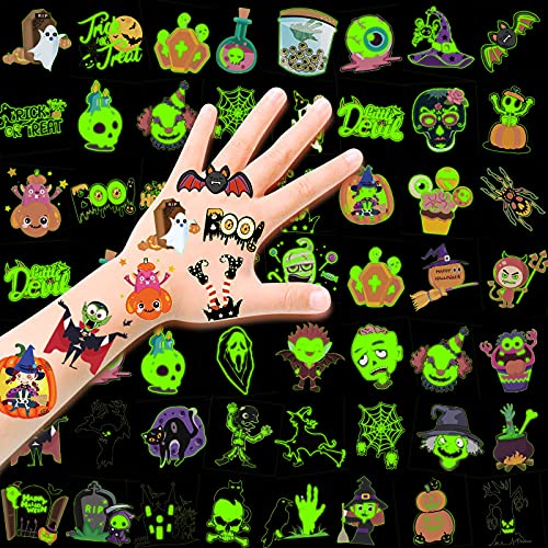 Halloween Assorted Luminous Temporary Tattoos for Kids, 48 Designs 96pcs Glow in the Dark Halloween Tattoos for Boys Girls Kids Halloween Party Favors, Trick or Treat Gifts Children’s Party Bag Filler