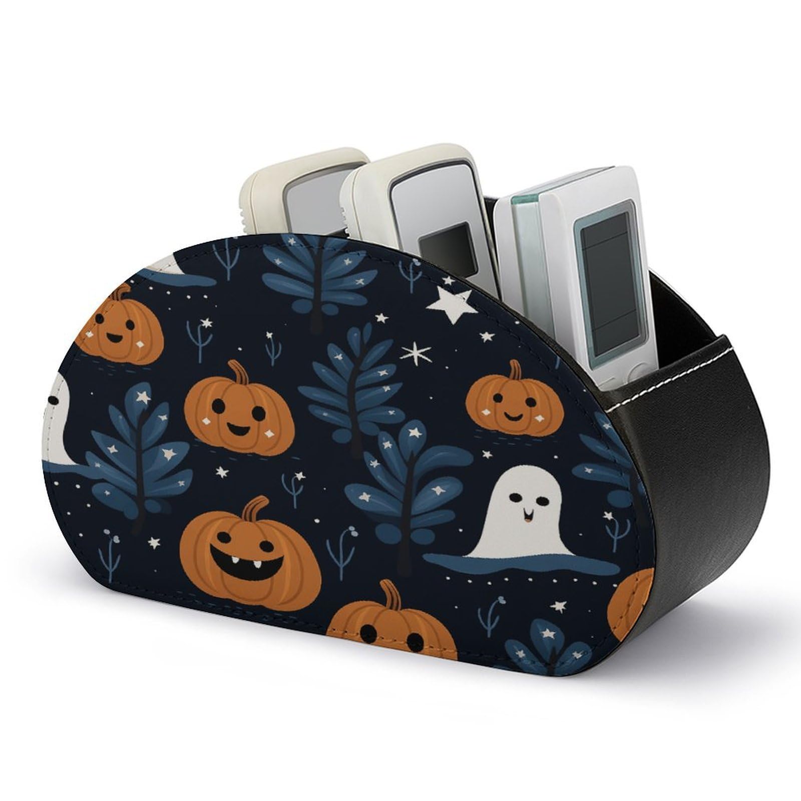 LZQPOEAS Cartoon Pumpkin Head Remote Control Holder with 5 Compartments PU Leather Remote Organizer Box Caddy for Table Nightstand Remote Caddy Desktop Organizer Fits Media Controllers
