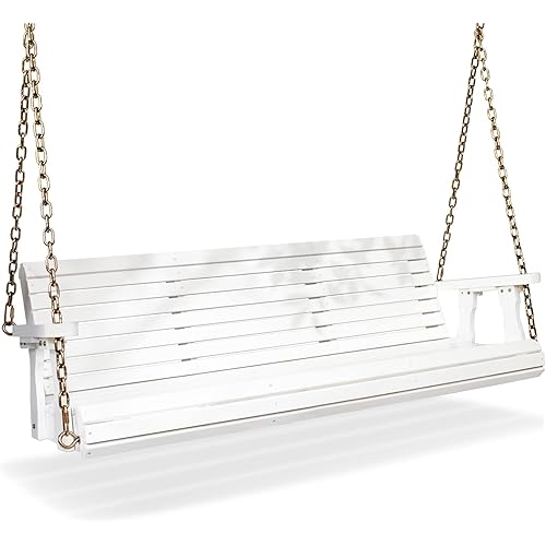 VINGLI Upgraded Patio Wooden Porch Swing for Courtyard & Garden, Heavy Duty 880 LBS Swing Chair Bench with Hanging Chains for Outdoors (5 FT, White)