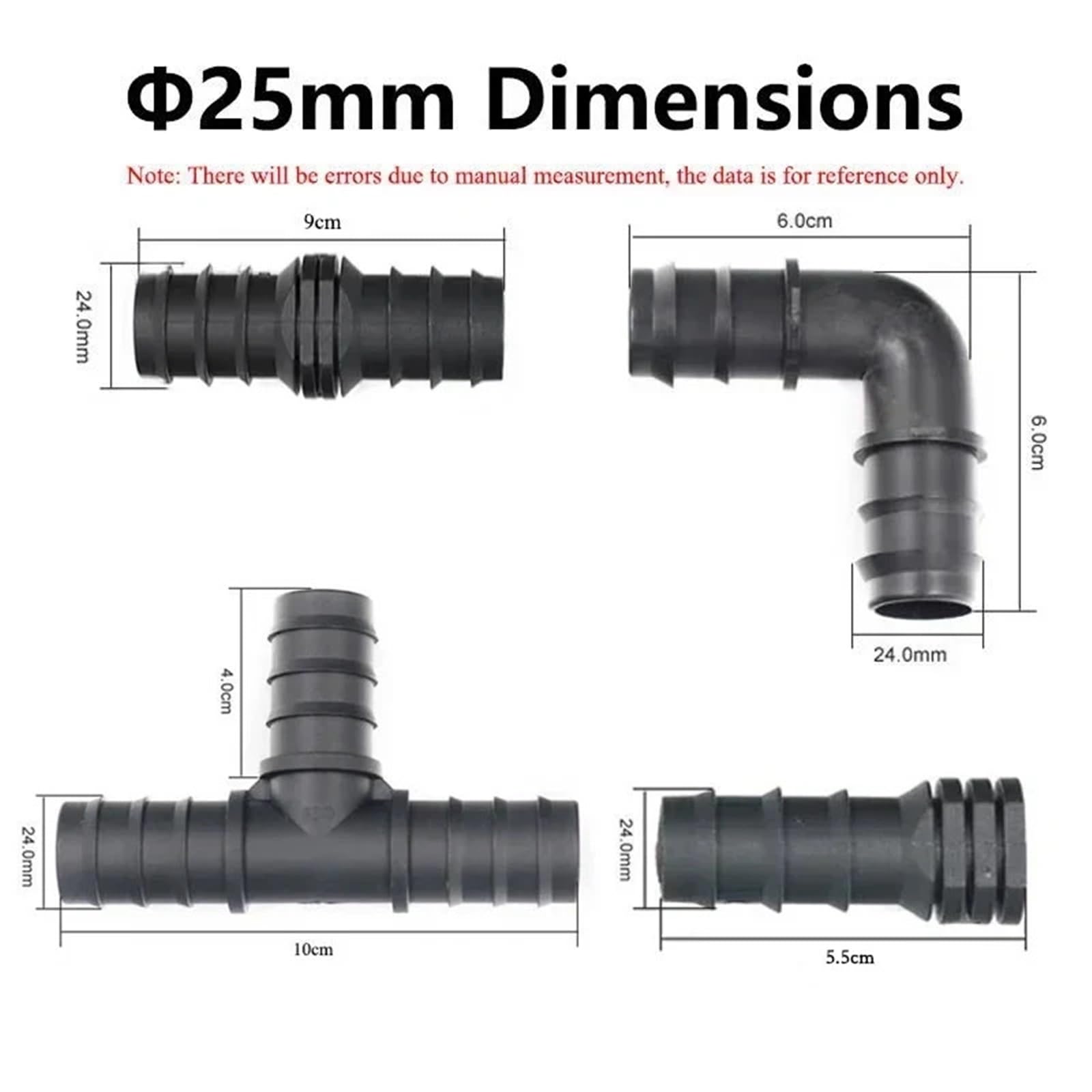 2 ~ 50 conectores de agua de pagoda de plástico de 16/20/25 mm de polietileno para accesorios de riego por goteo de jardín (codo de 16 mm, 50 piezas)