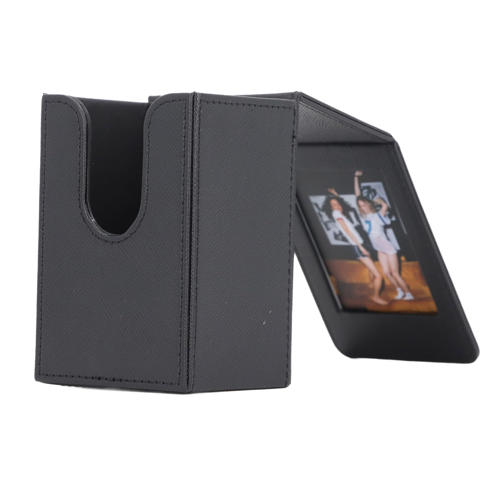 Foto-Aufbewahrungsbox, Bildhalter-Aufbewahrungsbox für 3-Zoll-Fotos, 50 Blatt PU-Leder-Sofortbildkamera, Fotorahmen und Halter (Black)