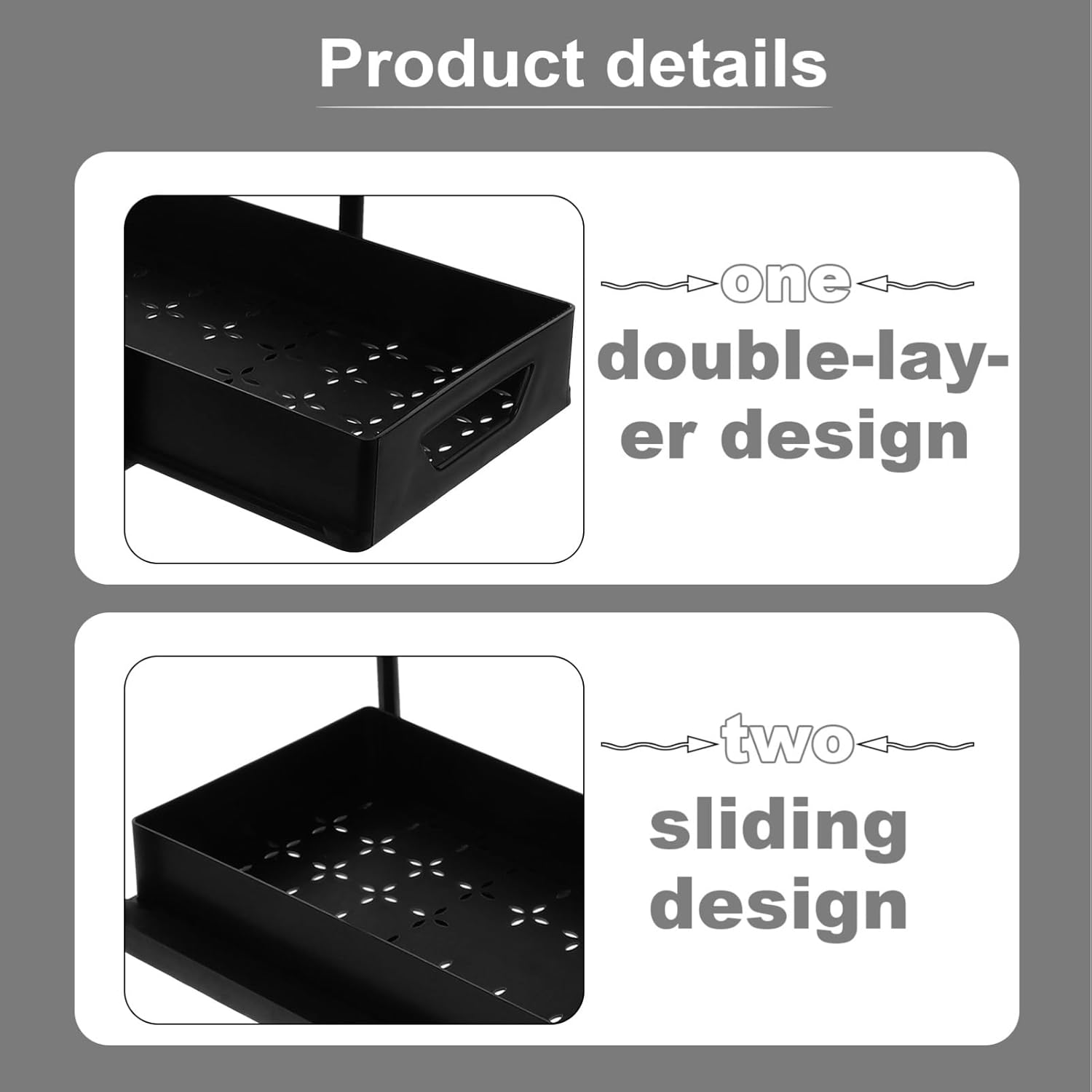 2tier Cabinet Pull-out Double Spice Jar Holder under Counter Kitchen Organizer Chopstick Holder Expandable Storage Rack for Home Supply and Sink Area