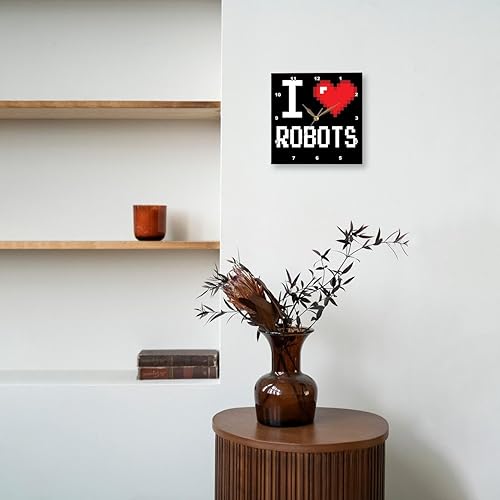 Miniatura 7 de 3dRose Reloj de pared silencioso - 15 pulgadas - Pixeles pixelados Geek Old School 8-Bit I Heart I Love Robots - Geek Designs