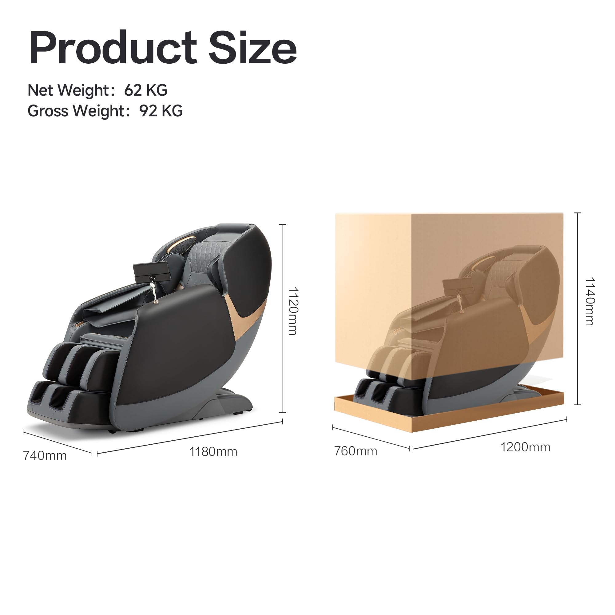 ROTAI Massagesessel, Vollkörper Zero Gravity SL-Spur Shiatsu-Massagesessel mit Heizung, Bluetooth, Fußroller, Wadenknetmassage(Schwarz)