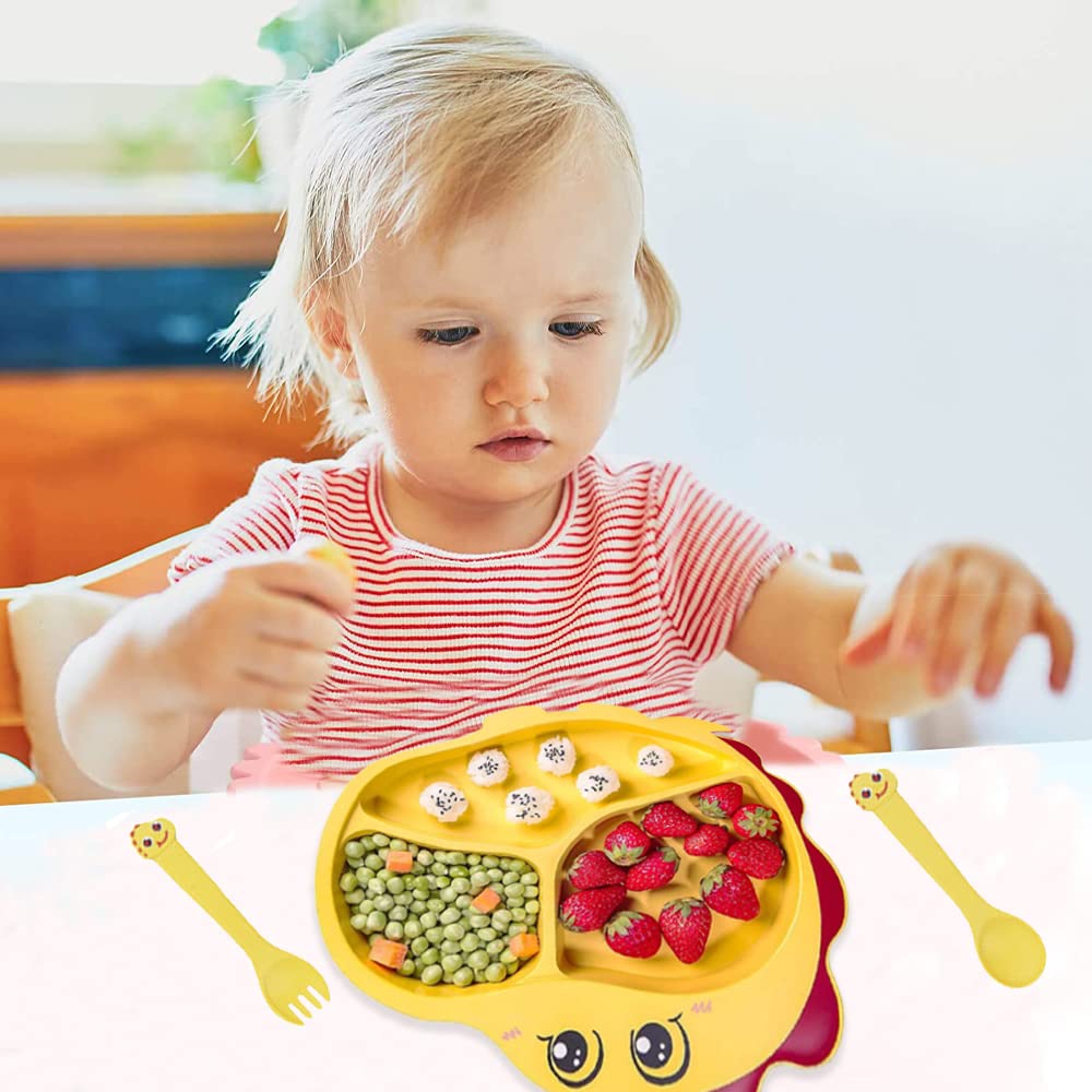 Set Stoviglie Per Bambini Con Piatto Dinosauro - Bavaglino, Tazza, Forchette E Dispenser Frutta, Silicone Senza BPA - Foto 6