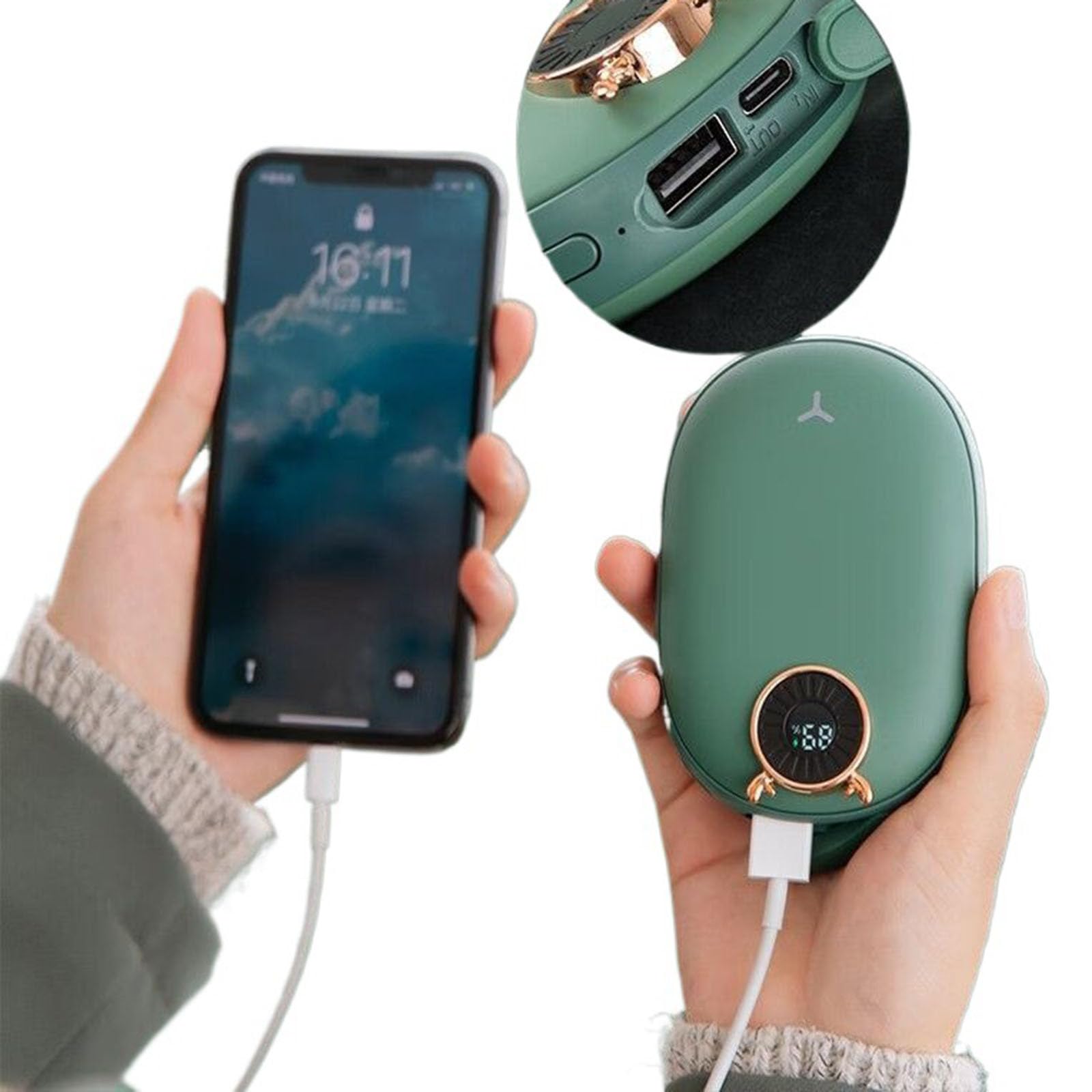 Mini Scaldamani E Power Bank, 2 Configurazioni, Riscaldamento Rapido in 5 Secondi, Riscaldatori Elettrici Portatili da Tasca, Riutilizzabili, Ufficio E RegaloGreen,One Size