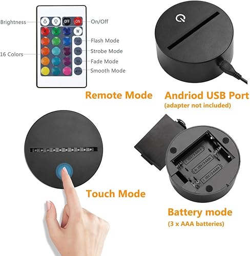 Miniatura 9 de Lámpara de ilusión de luz nocturna de panda 3D, 716, cambio de color, lámpara LED, interruptor táctil alimentado por USB, control remoto, regalo de