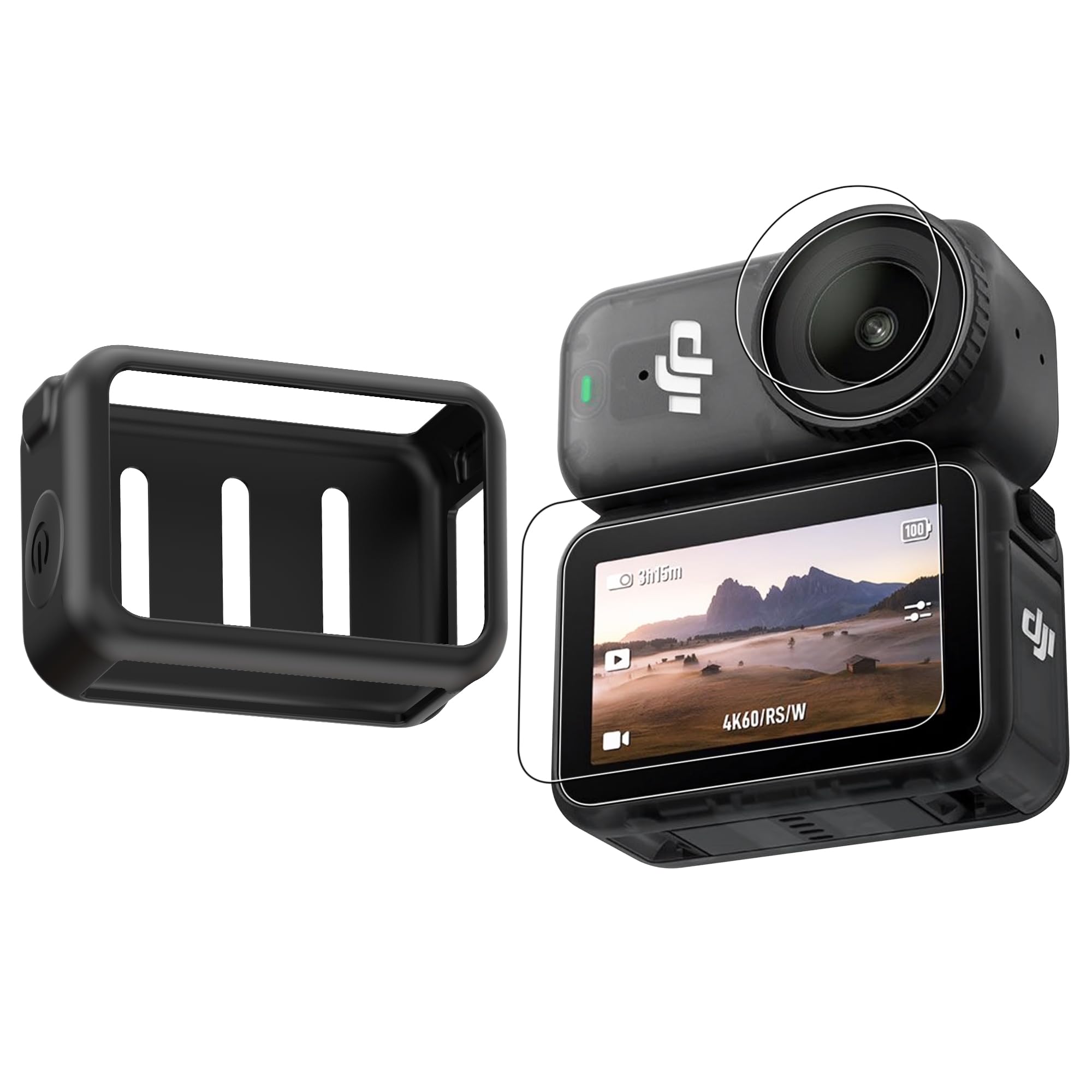 CYNOVA Osmo Nano Silicone Case for DJI Osmo Nano Accessories, with Ultra Clear Tempered Glass Screen Protector (2 Set), Anti-Scrach, Anti-Collision
