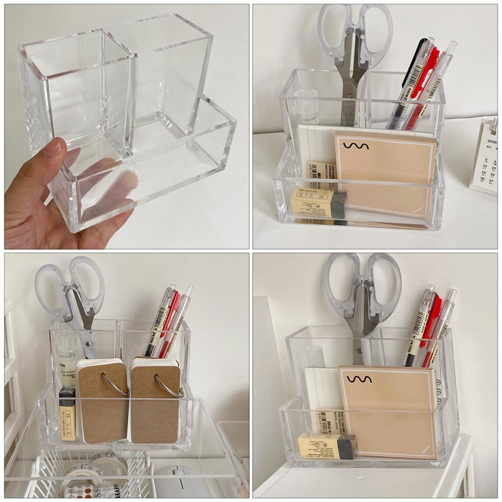 Cabilock Portapenne Multifunzione Organizer Da Scrivania 3 Scomparti 5.12X3.86X3.43In Contenitore Desktop Per Penne Biglietti Da Visita Accessori Casa Ufficio Studio