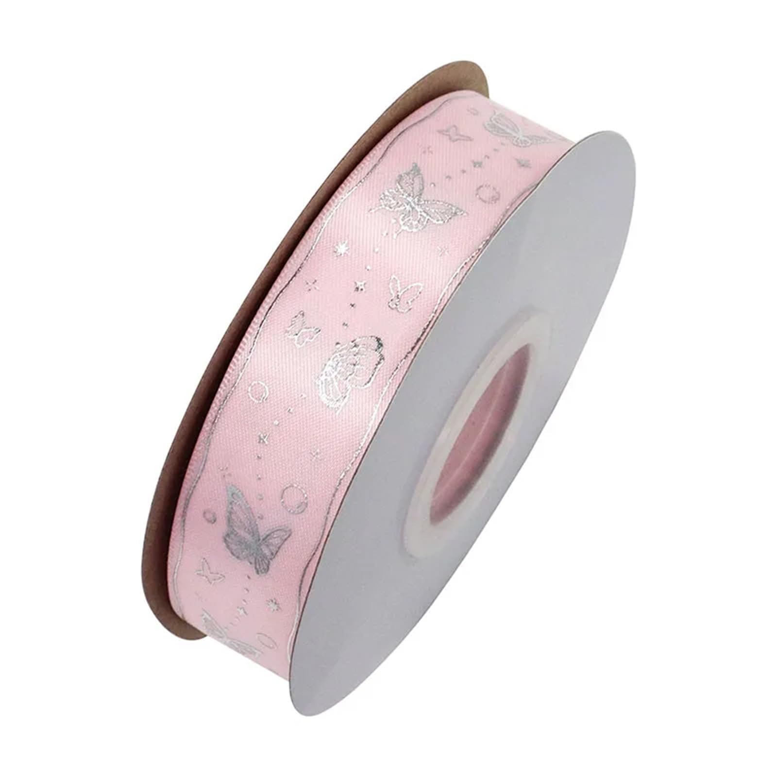 Nastro Con Stampa A Caldo Nastro in raso di poliestere con stampa a farfalla in lamina d'argento oro laser da 1 '' 25 mm for il confezionamento fiori nuziali(Color-12,50Yards)