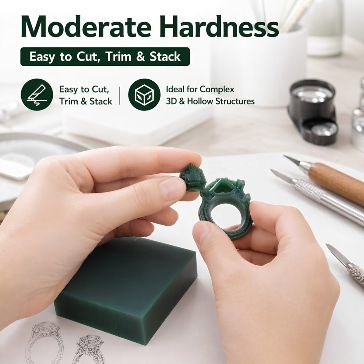 YARNOW Bloque de Cera Verde para Tallado de Joyas y Fundición, 14 Mm