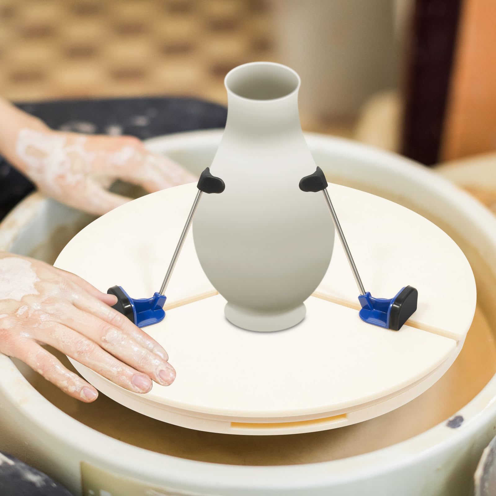 Strumento di tornitura in ceramica regolabile 39 cm, strumento per scultura in argilla con supporto a 3 piedi, pinza in ceramica per dilettante professionale