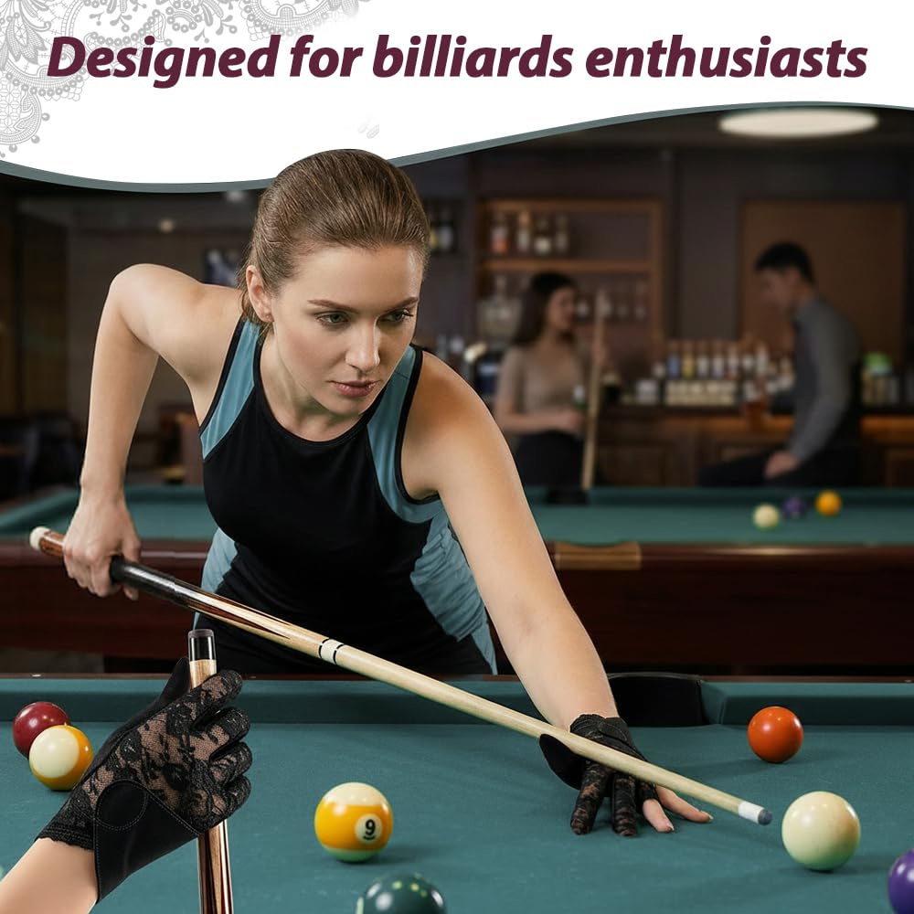 Billardhandschuh für Damen, Eleganter Spitzen-Billard-Handschuh für die Linke Hand, Rutschfester Snooker-Handschuh mit Silikon-Grip, Atmungsaktiver Queue-Handschuh für Pool-Billard Zubehör