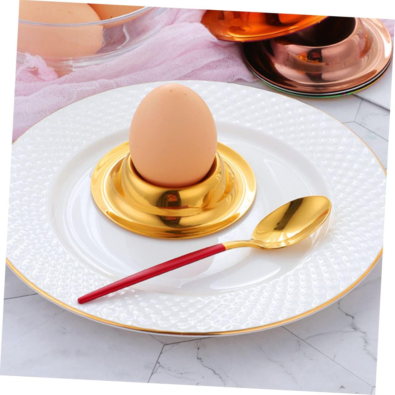 2sets 2pcs Stainless Steel Egg Holder Stand Practical Egg Tray for Home Kitchen with Stable Base Smooth Surface Golden Silver Finish 2pcs*2