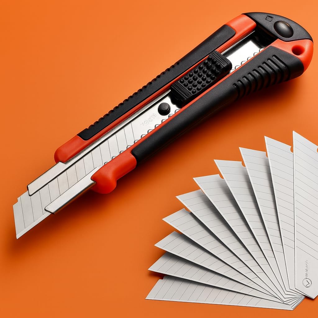 Urban Elite Utility Knife | 10 Replacement Blades – Heavy-Duty 18mm Sharp Blade with Smooth Auto-Lock | Perfect Box Cutter for Cardboard, Cartons & Packaging | Ideal for Home, Office & Warehouse Use-image-6
