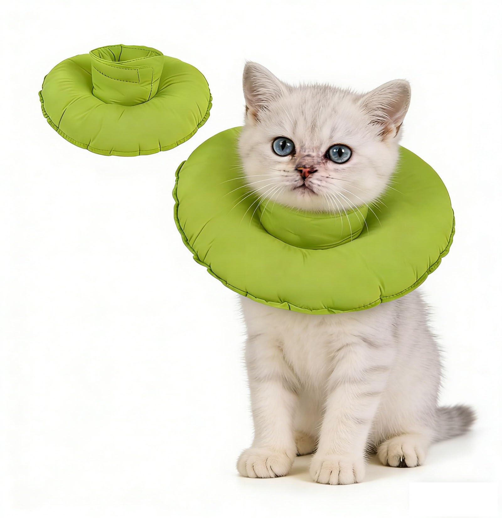 Soft Cat Recovery Collar, Anti-Lick Adjustable Cat Cone, Lightweight After Surgery Protective Collar, Comfortable Alternative to E Collar for Cats, Green S