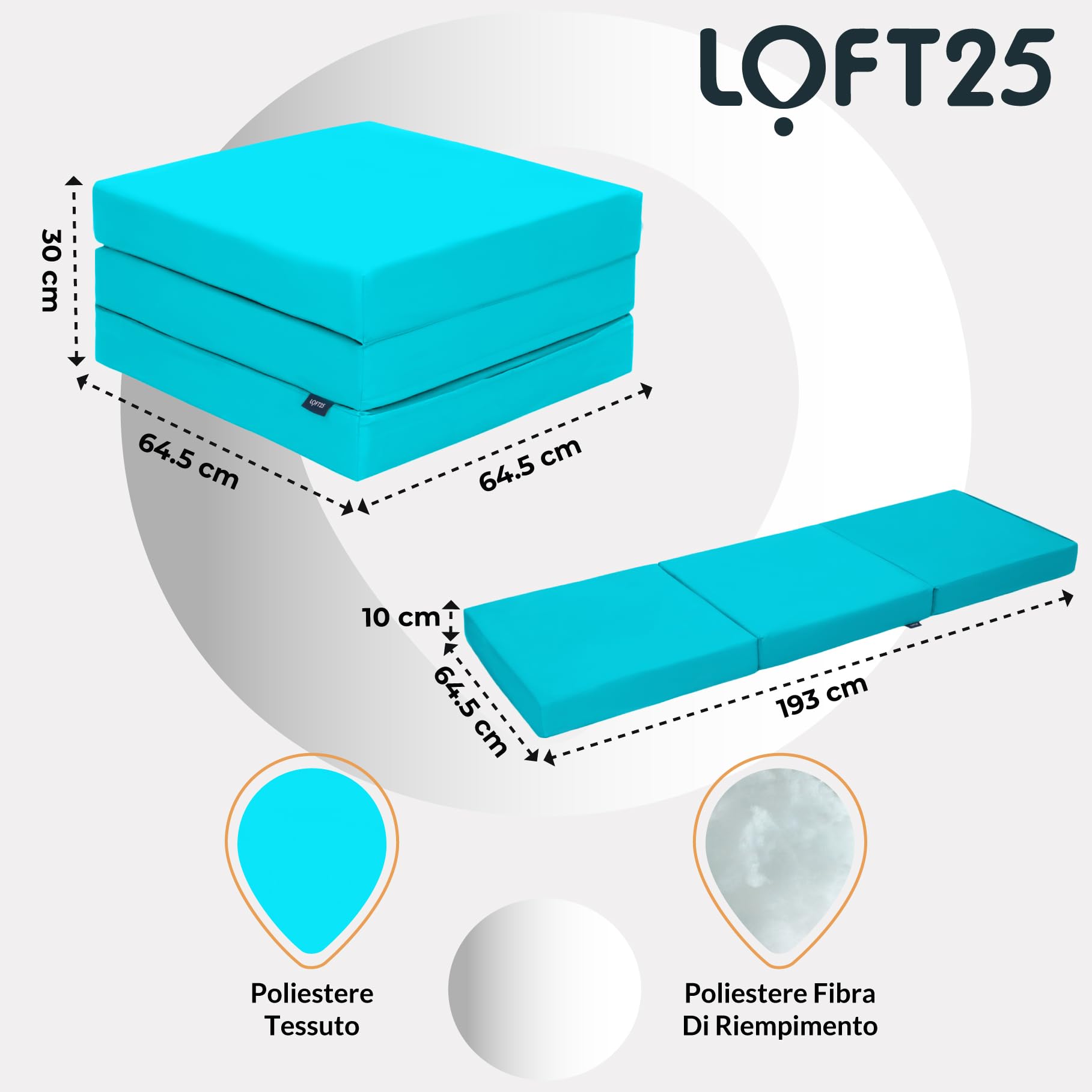 Loft 25 Materasso a Z Singolo | Letto a Z Resistente all'acqua | Dormire per gli Ospiti in Soggiorno | Leggera Divano Sedia Futon per Esterni | Comoda e Durevole (Turchese)