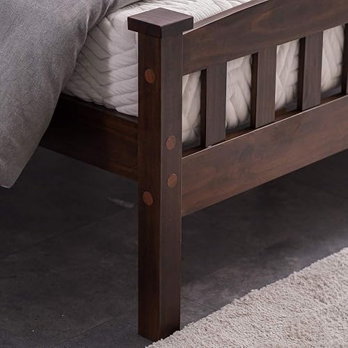 Miniatura 6 de Marco de cama de madera tamaño matrimonial, cama de plataforma de madera dura con cabecero y estribo, no necesita somier, fácil montaje, nogal