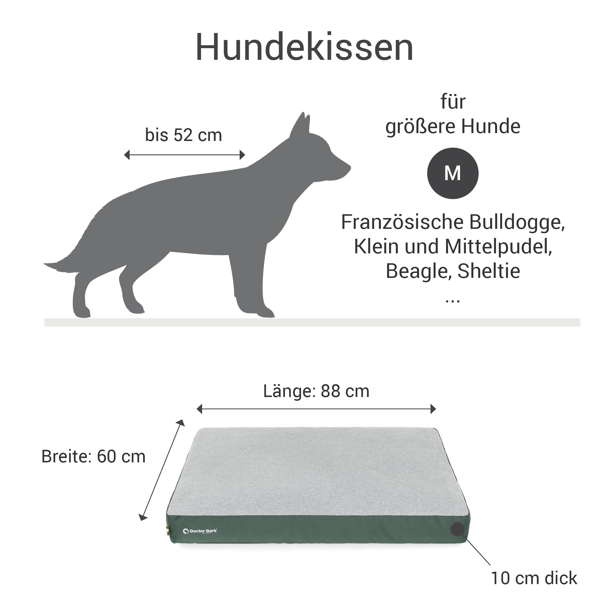 Doctor Bark Hundekissen Mittelgroße Hunde Waschbar - Hundebett Weich Flauschig - Strapazierfähiges Kuscheliges Liegekissen - GreenLabel (M - 88x60 cm, Grün)
