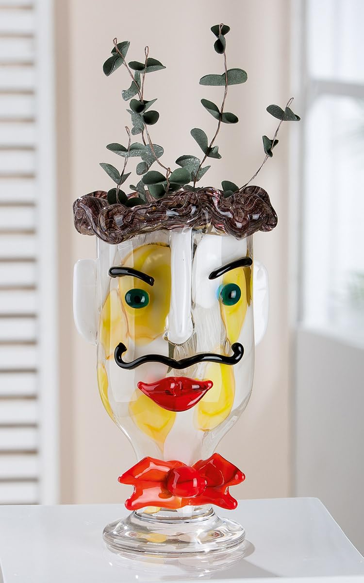 GILDE GLAS art Deko Vase Gesichtsvase - Vase aus Farbglas - Dekoration Wohnzimmer Geschenk für Frauen Männer Höhe 29 cm Mehrfarbig