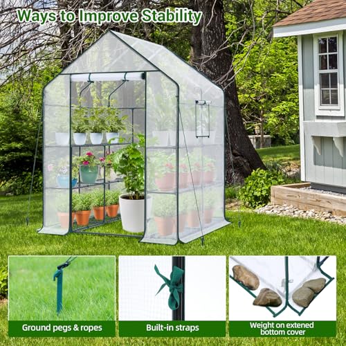 Image of Ohuhu Greenhouse for Outdoors: 3 Tiers 12 Shelves Walk-in Indoor Green House Heavy Duty Plant Stands Reinforced Plastic PE Cover Mini Portable Warm House for Outside, 4.8x2.5x6.4 FT