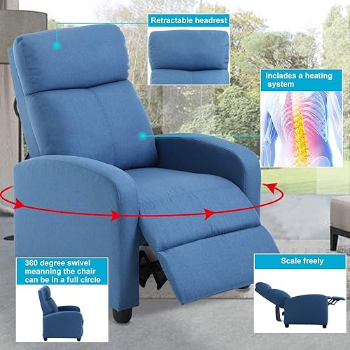 Miniatura 11 de Dkeli Silla reclinable para sala de estar, asiento ancho acolchado, silla reclinable de tela con reposapiés y respaldo, respaldo de ala, moderno,