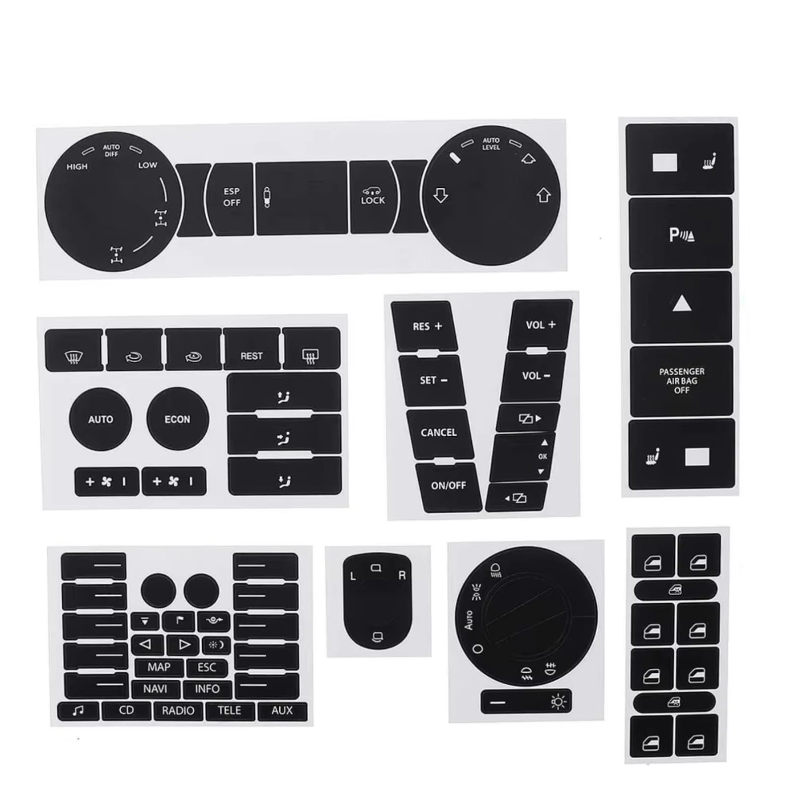 Button Repair Stickers for Car Compatible with VW for Touareg 2004 2005 2006 2007 2008 2009 8pcs Car Panel Sticker Dashboard Repair Decal