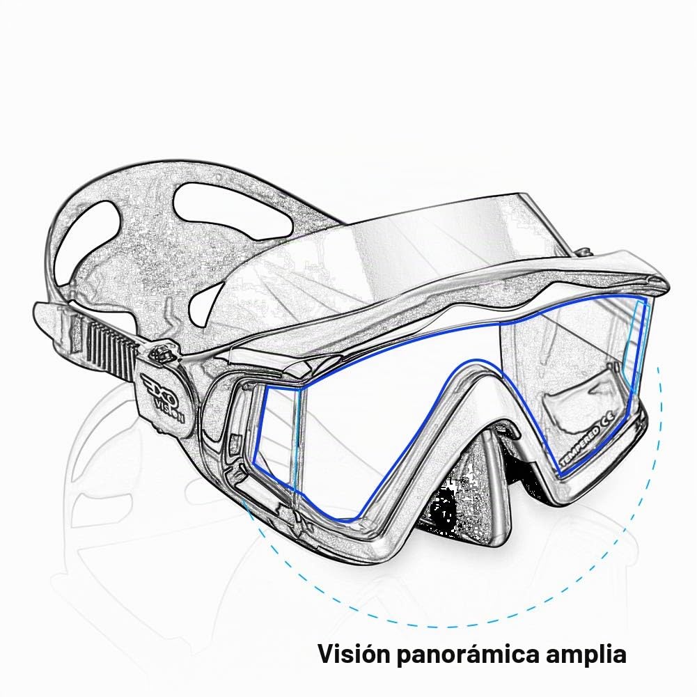 Pano - Máscara de buceo de 3 ventanas para adultos, máscara de esnórquel de vidrio templado, antivaho, gafas de natación sin fugas, con cubierta de nariz, equipo de esnórquel
