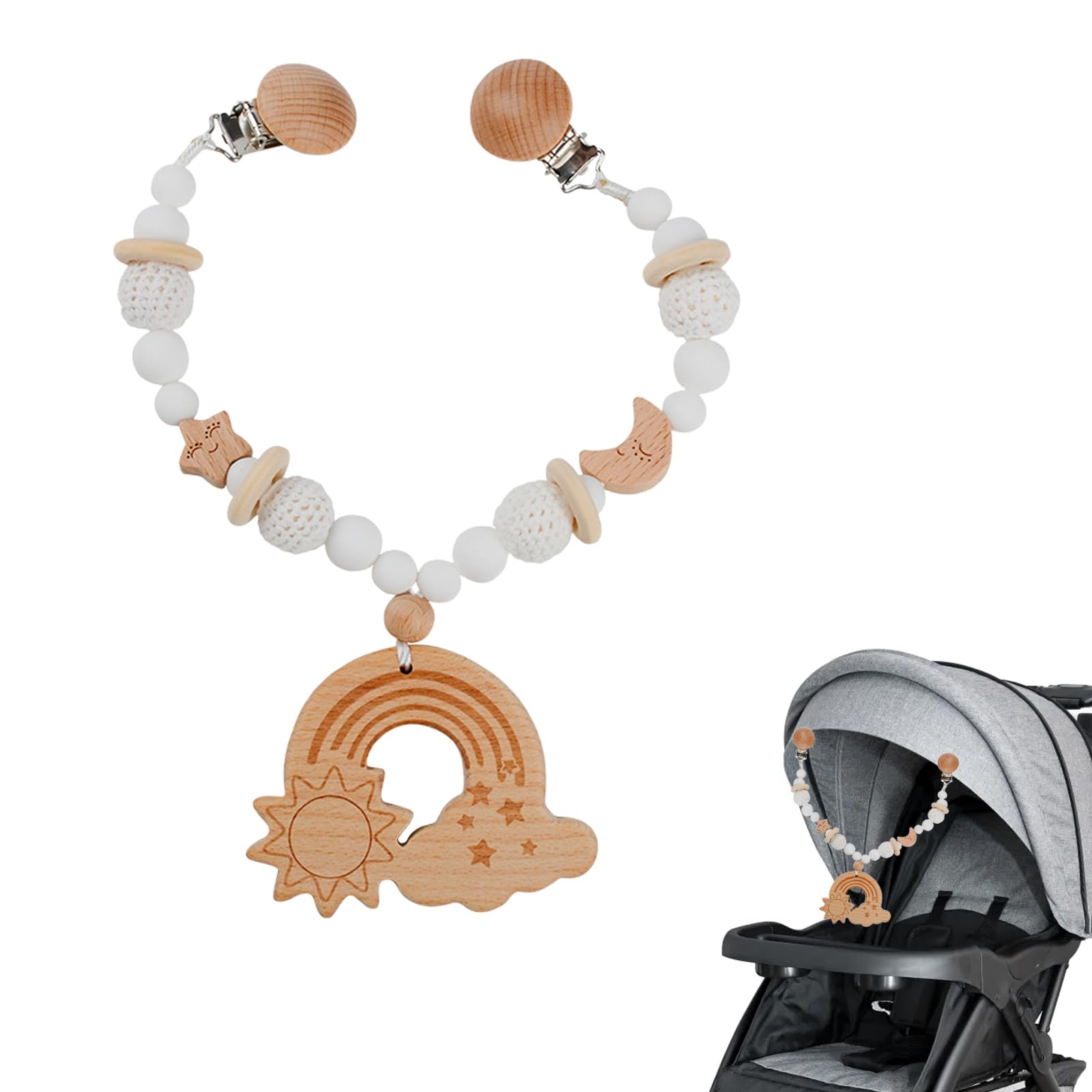 Chaîne de landau en bois pour bébés, jouet pour poussette, filles et garçons, chaîne d'accessoires de landau pour bébés et tout-petits à partir de 0 mois