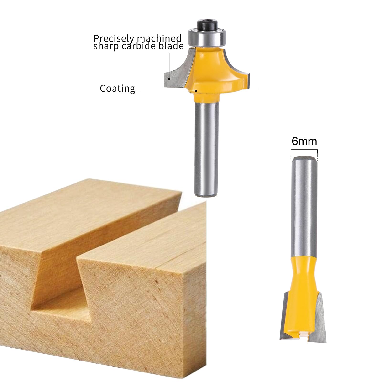 HPMAISON 12tlg. Fräser Set für Oberfräsen, Zylindrischer Schaft 6 mm, präzise Hartmetall Schneideplatten, Holzfräs Bits Fräser Set für Kantenfräse, Holzfräse, Holzbearbeitung