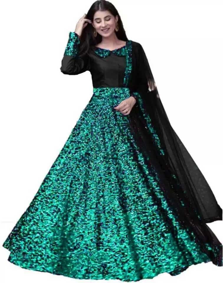 Women's Embellished Sequence Velvet Ethnic wear Semi-stitched Lehenga Choli With Dupatta Set (N-55473_Darkgreen)-image-20