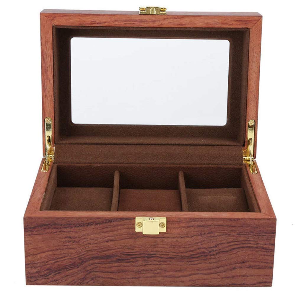 Uhrenbox, 3 Fächer, Uhrengehäuse, Uhrengehäuse, Klassische Uhrenbox aus Holz mit Glasdeckel, abnehmbare Uhrenkissen, Uhrengehäuse