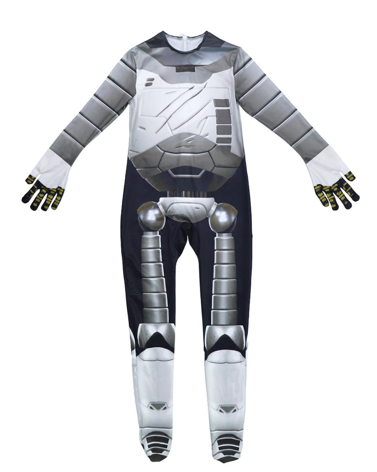 Koongso Robot Costume Kit, White Robot Roz Movie Character Jumpsuit with Mask, 3D Robot Print Skinny Bodysuit for World Book Day Halloween Dress Up