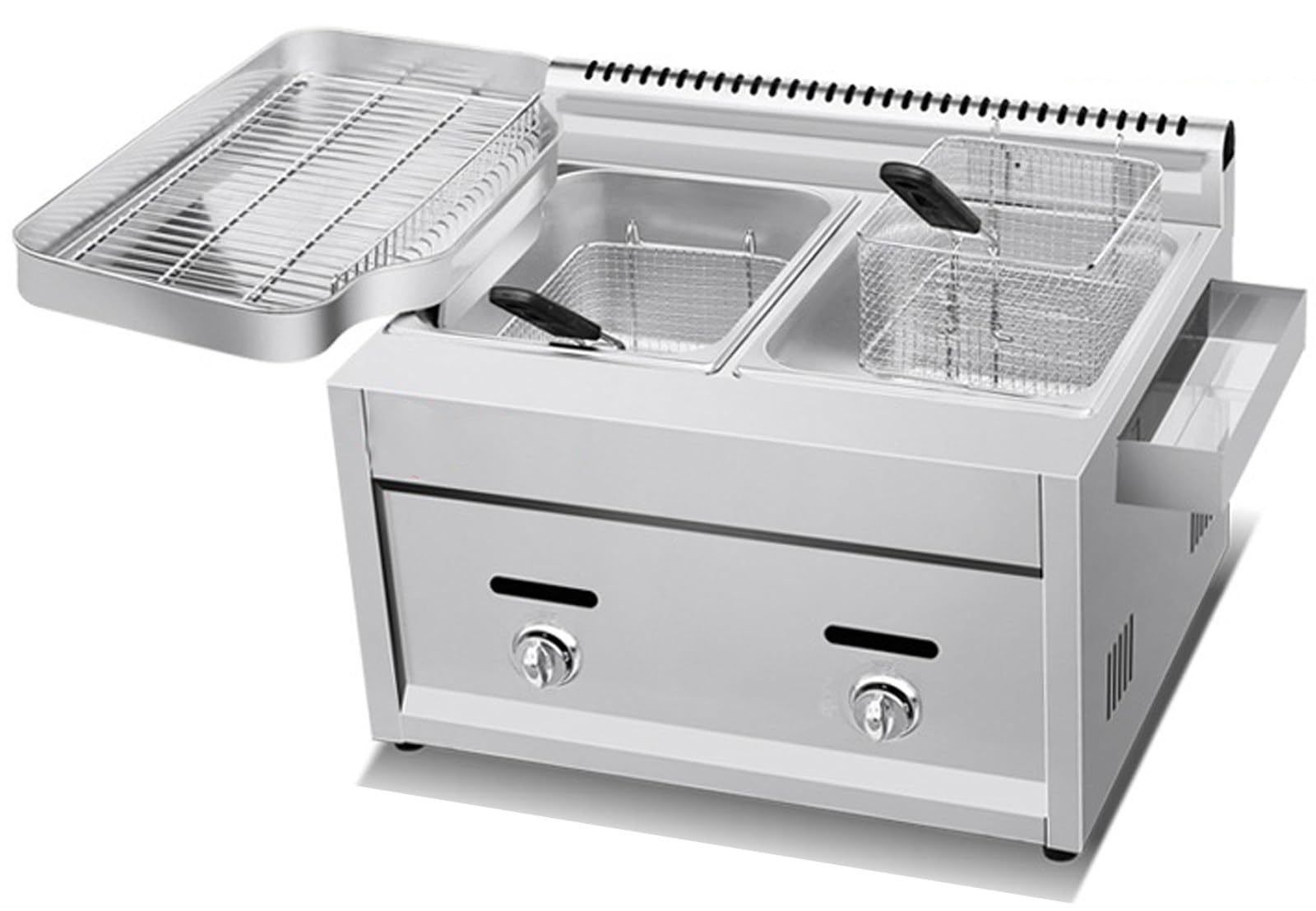 Freidora Gas Industrial, Freidoras con Cestas Grande, Freidora a Gas de Encimera de Acero Inoxidable, freidora ComercialCapacidad 16L/24L, 2/3 cestas para cocinar, para Freír Tapas,8Lx2