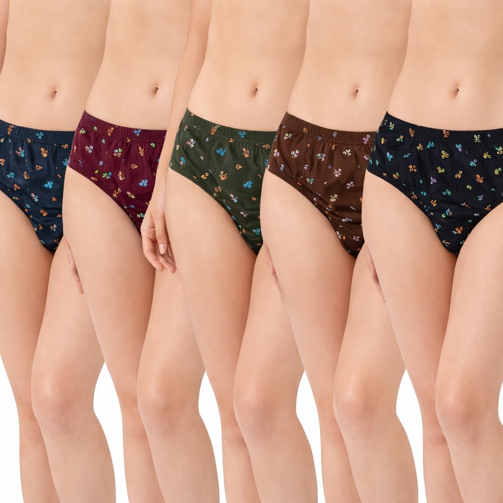 Ladies Printed Cotton Panties Pack of 5 | 100% Cotton Hosiery | Full Coverage Hipster Panties | Mid Waist | Soft & Comfortable Women Innerwear | Women's Cotton Printed Panties |-image-16